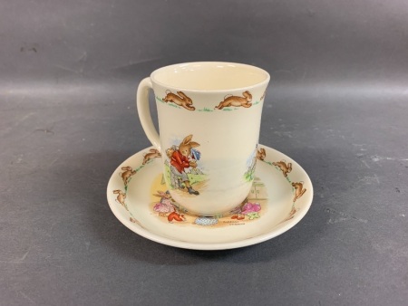 Vintage Royal Doulton Bunnykins Ice Cream Cup & Baking Saucer - Both Signed Barbara Vernon