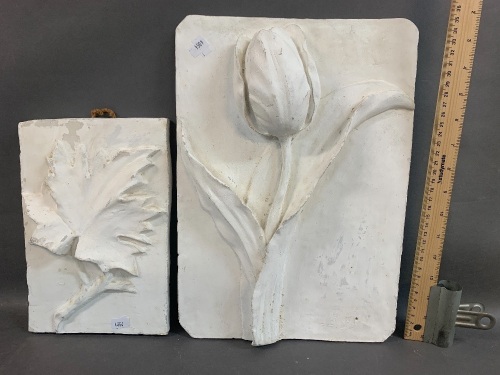 Large Tulip Flower and Small Ivy Leaf Carved Plaster of Paris Plaques