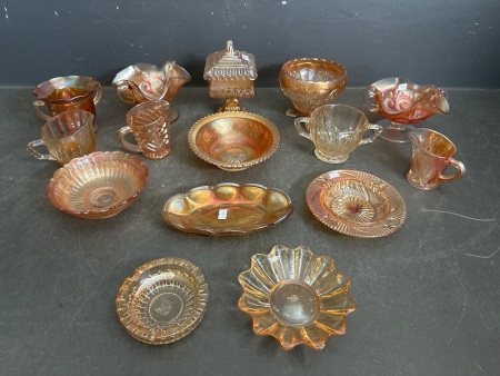 Selection of Peach Carnival Glass