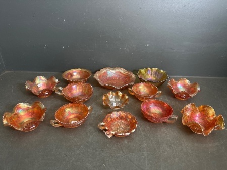 Marigold Carnival Glass Ruffle Bowls