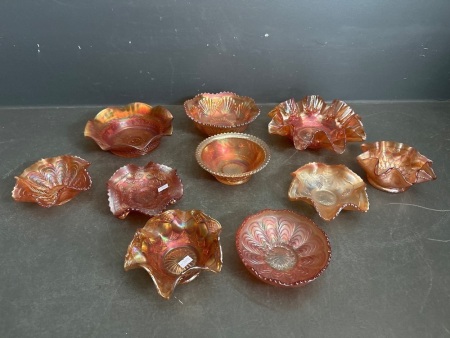 Marigold Carnival Glass Ruffle Bowls