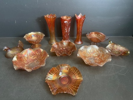 Large Lot of Marigold Carnival Glass