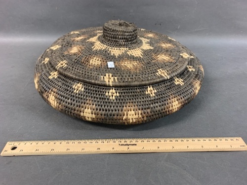 Large Flat Woven Lidded Basket