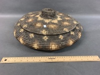 Large Flat Woven Lidded Basket