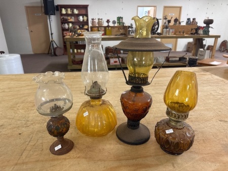 4 x Amber Glass Kerosene Lanterns