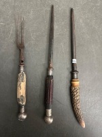 2x Antler Handled Steels + Carving Fork - 3