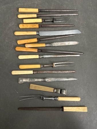 Various Bone Handled Steels, Carving Forks etc