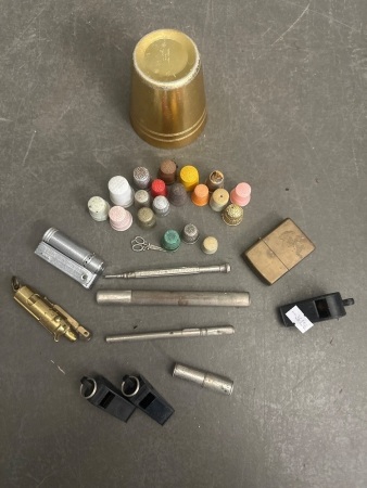 Vintage Lighters, Pencil, Thimbles & Whistles