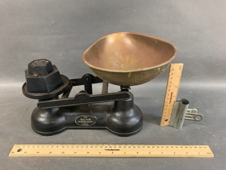 Vintage Salter Balance Scales with Copper Pan & 2 Weights