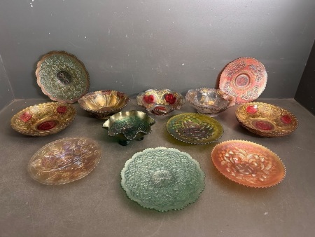 Mixed Carnival Glass & Goofus Glass Plates & Bowls