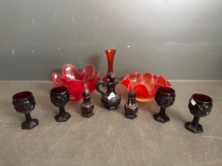 Red Art Glass lot inc. Avon