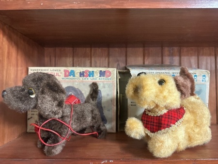 2x Vintage Battery Remote Control Puppies - Dachshund and Scotch Terrier