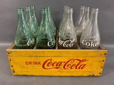 Vintage Timber Coca-Cola Crate + 12 x 26.5 Fl.oz Coca Cola Bottles