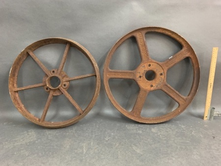 2 x Vintage Cast Iron Spoked Wheels