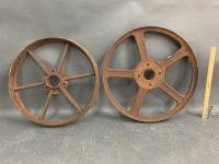 2 x Vintage Cast Iron Spoked Wheels