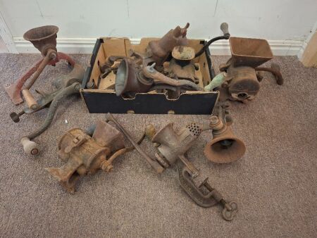 Box Lot of Vintage Meat Grinders