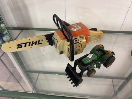 Mini toy Stihl Chainsaw & John Deere Tractor