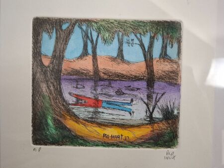 Pro Hart Hand Coloured Etching AP The Ghost