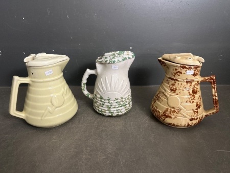 1 Sunshine Pottery Electric Ceramic Jug - 2 Koster Australian Pottery Ceramic Jugs