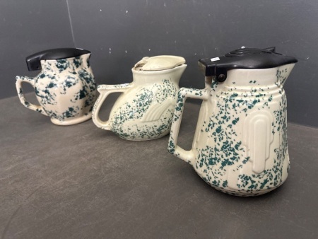 3 Speckled Mottled Glazed Electric Ceramic Jugs
