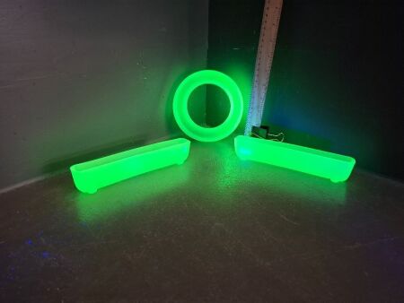3 Uranium Glass Trough Vases