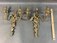 Pair of Vintage Rococco Style Cast Brass Wall Lighting Sconces