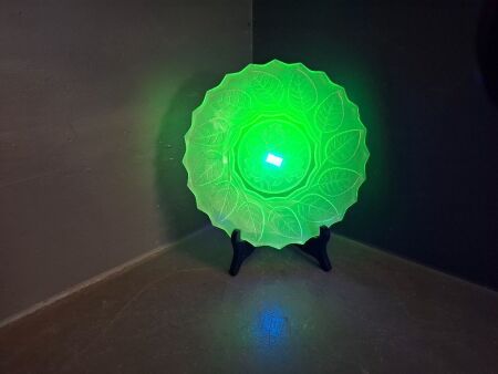 Uranium Glass Floral Scene Plate