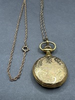Pocket Watch Pendant on Chain - Possibly Gold - 2