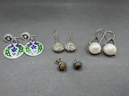4 Fashion Earrings - 1 Marked 925