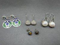 4 Fashion Earrings - 1 Marked 925 - 2