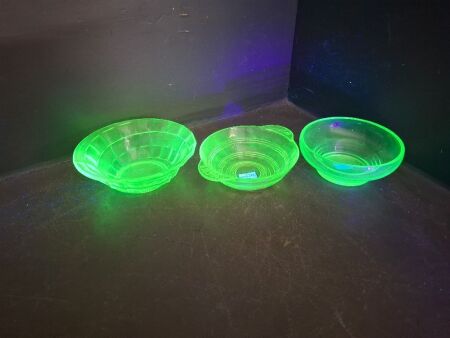3 Uranium Glass Mini Bowls