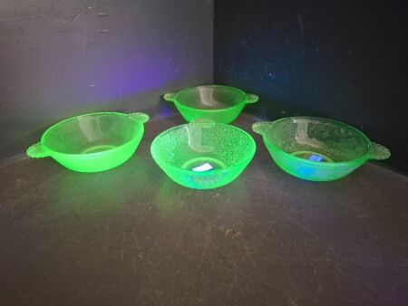 4 Uranium Glass Mini Bowls