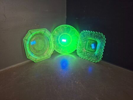 3 Glass Saucers - Possibly Uranium or Manganese