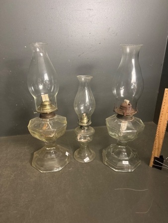 3 Clear Glass Kerosene Lanterns