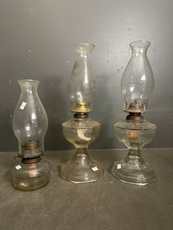 3 Clear Glass Kerosene Lanterns