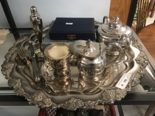 Job Lot of Quality Silver Plate inc. Heavy Drinks Tray, Pots & Cutlery inc. 2 Boxed Sets