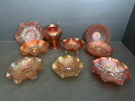 Selection of Amber Carnival Glass