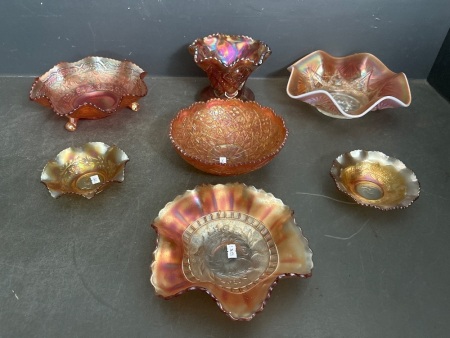 Selection of Amber Carnival Glass