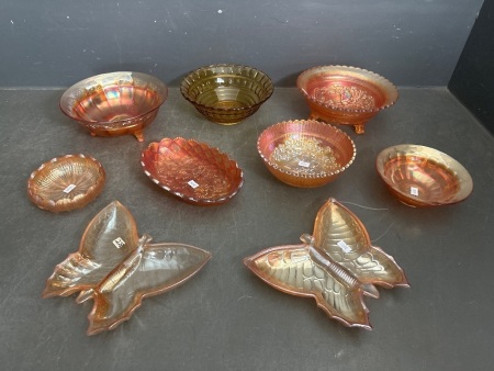 Selection of Amber Carnival Glass