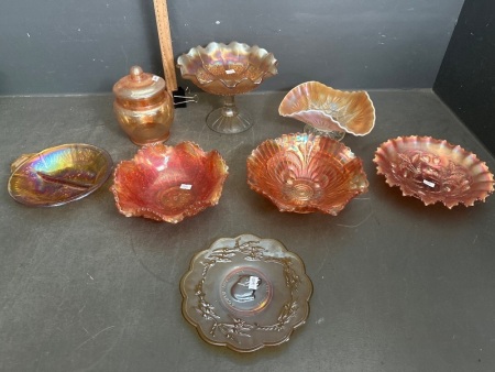 Selection of Amber Carnival Glass