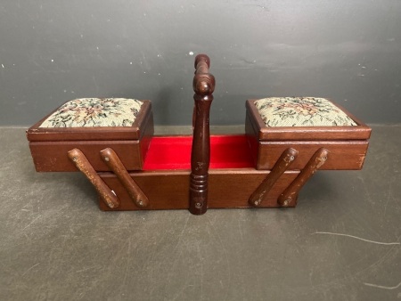 Vintage Tapestry Cantilever 2 Tier Sewing Box
