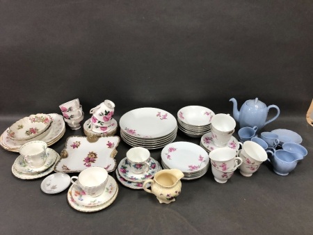 Large Box Lot of Asstd Vintage China inc. Royal Albert, Old Foley, Crown Staffs Etc