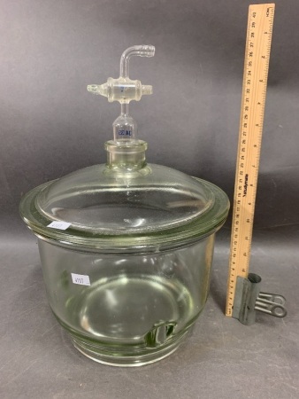 Vintage Heavy Pyrex Glass Laboratory Vacuum Dessicator