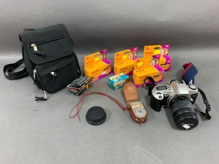 Canon EOS 500 Film Camera, Light Meter, Lenses, Film & Bag