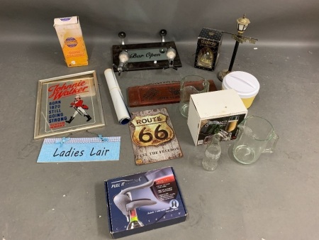 Box Lot of Asstd Barware inc. Beer Mats, Mirrors, Glasses etc