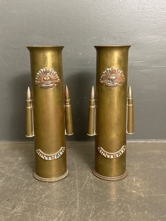 2 Brass Trench Art Australian Commonwealth Military Force Shells