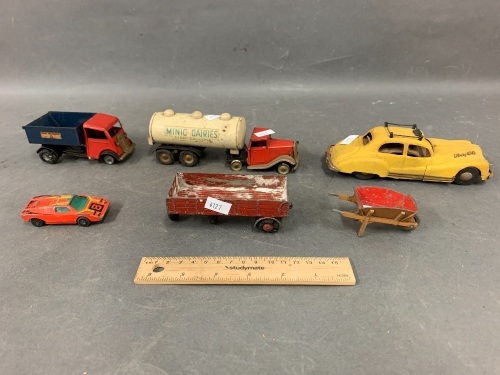 Collection of Vintage Triang Minic Toys inc. Liberty Taxi, Dairy Tanker, Tipper Truck + 3 Other Bits