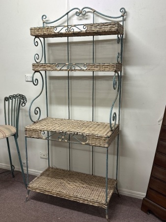Wrought Iron & Cane Bakers Stand
