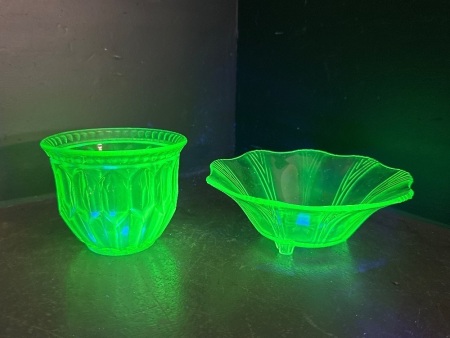 Uranium Glass Vase and Bowl