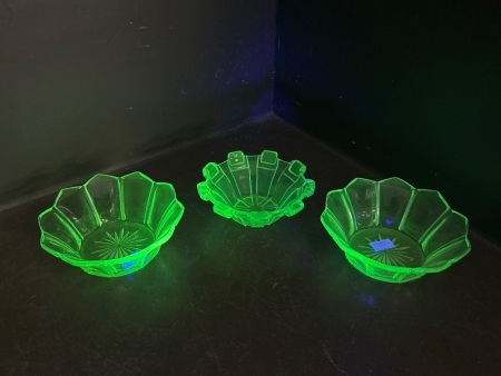 3 Uranium Glass Mini Bowls